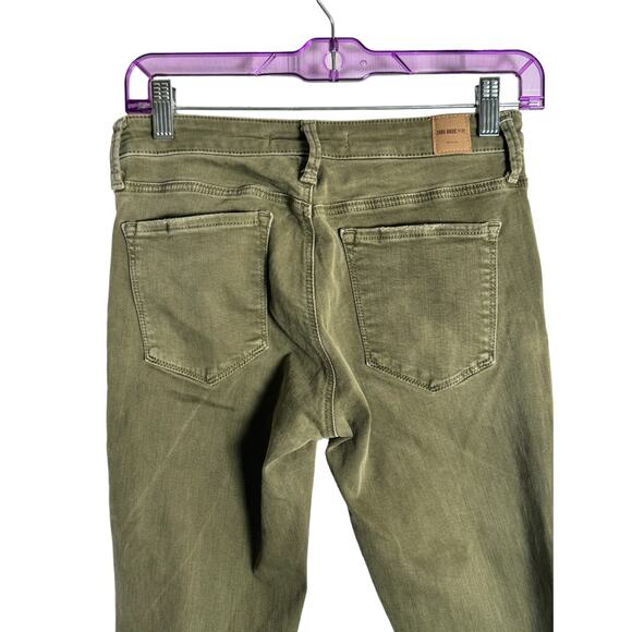 Zara Basic Stretch Skinny Jeans Size 06 Olive Rhinestone Embellished Distressed - Picture 2 of 7